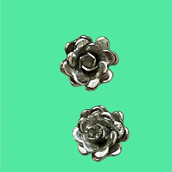 Silver Trifari Rose Floral Stud Earrings - Picture 2 of 6